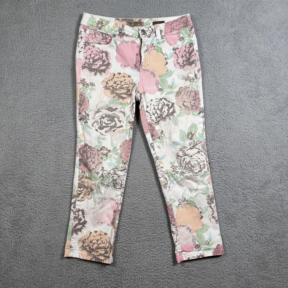Vintage America Boho Pants Womens 4 Floral Crop Skinny Stretch Jeans Pink 27/4